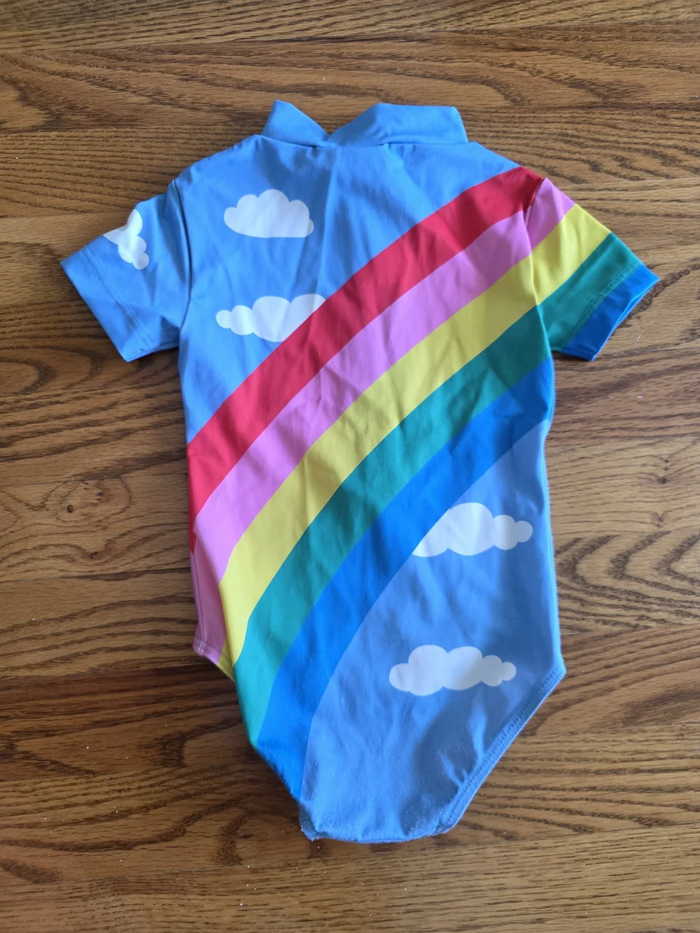 Boden Bright Blue Short-Sleeve One-Piece with Rainbow Stripes